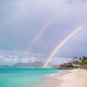 Beach sunbed on exotic tropical resort on caribs