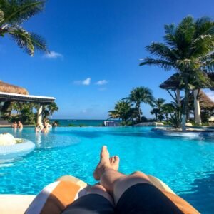 Pool side relaxing vacation in Tulum, Mexico